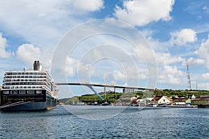 Massive Cruise Ship by Bridge in Curacao