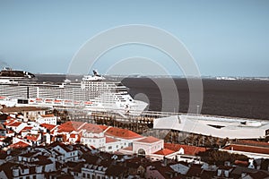 A massive cruise ship in Lisbon