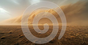 Massive dust storm over a barren landscape photo