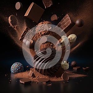 massive explosion of dark chocolate image generative AI