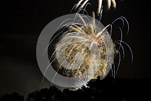Massive explosion of fireworks rockets