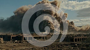 Massive Explosion and Smoke Cloud Above Buildings