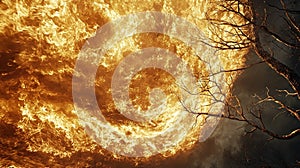 Massive Firenado Consuming Forest Landscape