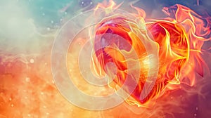Massive flaming heart on abstract backdrop. Valentines Day concept. Ai Generated