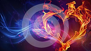 Massive flaming heart against abstract backdrop. Valentine\'s Day concept. Symbolizes fiery love. Ai Generated