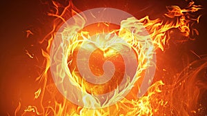 Massive flaming heart against abstract backdrop. Valentine\'s Day concept. Symbolizes fiery love. Ai Generated