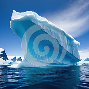 massive floating iceberg in the with visible tip above the water and a