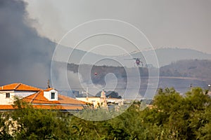 Massive forest fire in Alexandroupolis Evros Greece, near airport and Apalos, emergency situation, aerial firefighting photo