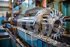 Massive gear structure in industrial setting. Neural network AI generated