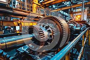 Massive gear structure in industrial setting. Neural network AI generated