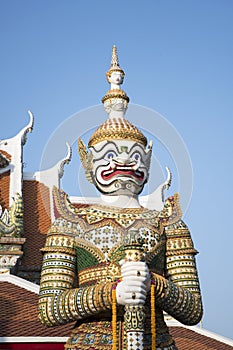 Massive giant Demon Guardian at the Eastern Gate of The Temple of Dawn, Bangkok