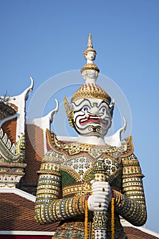 Massive giant Demon Guardian at the Eastern Gate of The Temple of Dawn, Bangkok