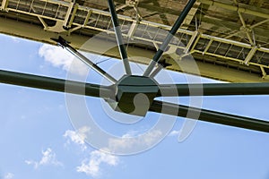 Massive industrial steel construction structure of the bridge