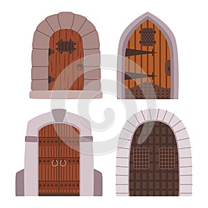 Massive Medieval Castle Doors Adorned With Intricate Ironwork, Towering Above With An Air Of Mystery