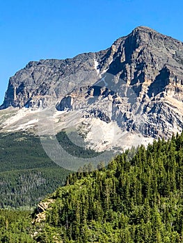 Rocky mountain range with green trees at national park