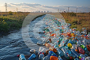 Massive plastic bottle pollution in a waterway