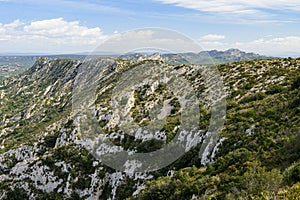 Massive rock formation in the Alpilles on a sunny day