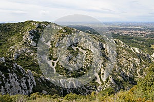 Massive rock formation in the Alpilles on a sunny day