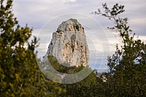 Massive rock formation in the Alpilles on a sunny day