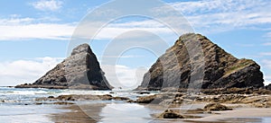 Massive rock formation on the coast