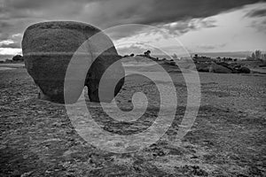 A massive rock shaped like a butt at the natural park of Los Barruecos, Extremadura, Spain.