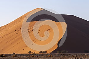 The massive sand dunes in the Namibian desert.