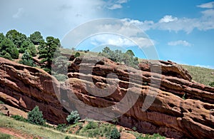Massive sandstone boulders in red rocks park