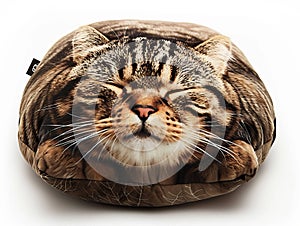 A massive, soft pillow featuring a high-resolution image of a beloved cat's face, a cozy touch to their living room