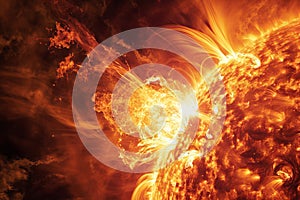 Massive solar flare outburst, activity of the Sun against the dark space