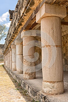 Massive stone columns at Uxmal Mexico