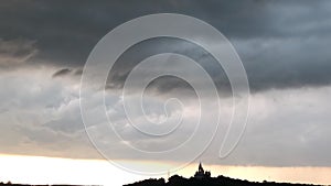 Massive storm formation timelapse. Thunderstorm and heavy rain. Extreme, severe, spring weather