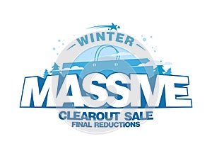 Massive winter clearout sale design with big shopping bag photo