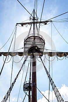 Mast and crow's nest of the sailing ship