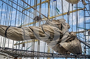 Mast historic sailing ship, close-up