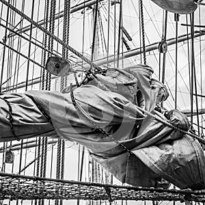 Mast historic sailing ship, close-up