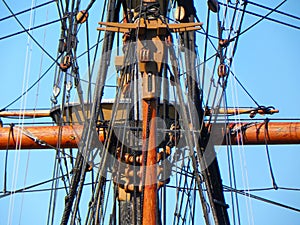 Mast and rigging on Mayflower 2 in Plymouth Massachusetts