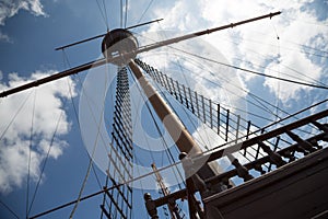 Mast and rigging on a sailing ship