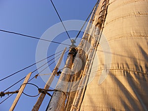 Mast of a sailing boat and blue sky