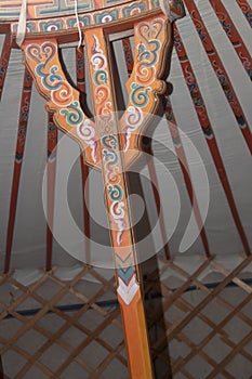 Mast of a traditional mongol house, known as ger or yurta, seen from inside photo