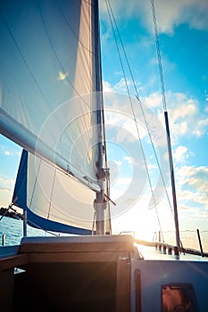 Mast yacht at sunset