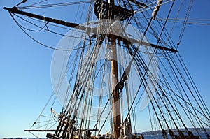 Mast, yardarms, rigging and sails