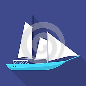 Masted schooner ship icon, flat style