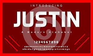 Justin font. Abstract modern urban alphabet fonts. photo