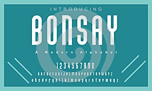 Bonsay font. Modern alphabet letters serif font and number.