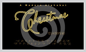 Christmas font. Elegant alphabet letters font and number