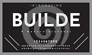 Builde font. Elegant alphabet letters font and number.