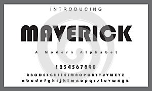 Maverick font. Elegant alphabet letters font and number. photo