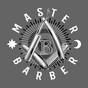 Master Barber. Masonic style emblem.