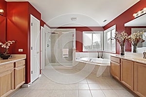 Master bath with red walls