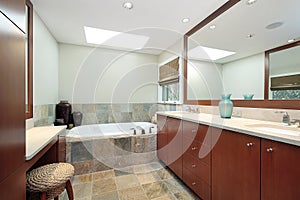 Master bath with stone bathtub